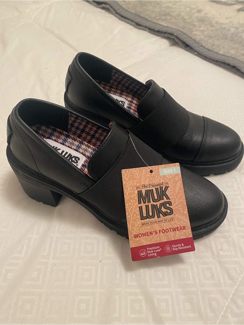 Muk Luks Black Slip-On Block Heel Loafers